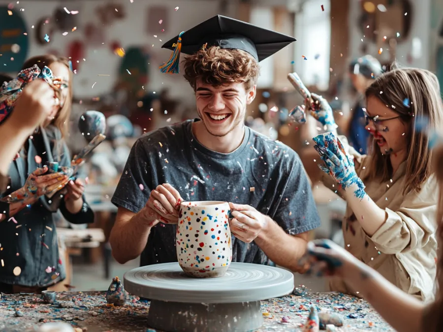 Celebración de graduación con torno